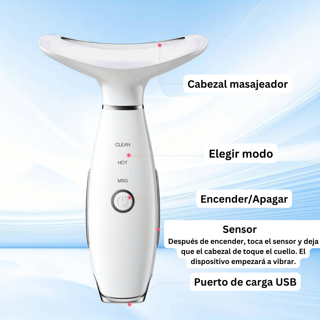 Dispositivo de Belleza Facial y de Cuello Recargable con LED y Masajeador Calorífico