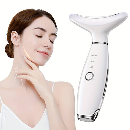 Dispositivo de Belleza Facial y de Cuello Recargable con LED y Masajeador Calorífico